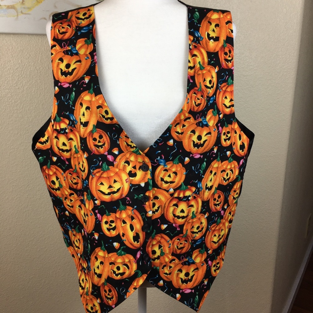 Halloween Jack-O-Lantern 4 Button Women's Holiday Vest (unbranded) Size L/XL